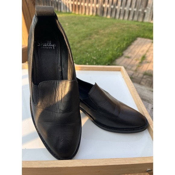 Shellys London Black Leather Flats Women's Size US7.5, EU38 - Picture 2 of 16